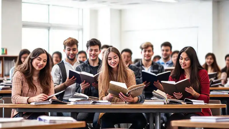 Estudiantes estudiando juntos en clase moderna
