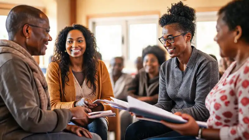 Trabajadora social conecta con clientes diversas