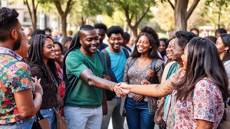 Reunión comunitaria diversa y alegre en parque