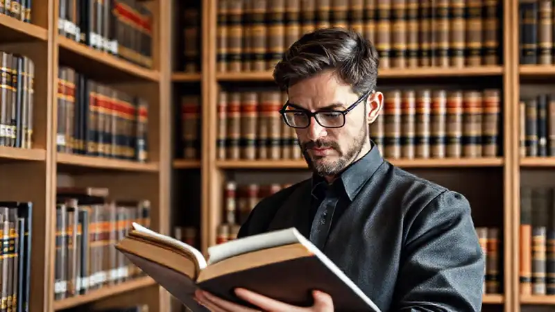 Estudioso revisa leyes en biblioteca moderna