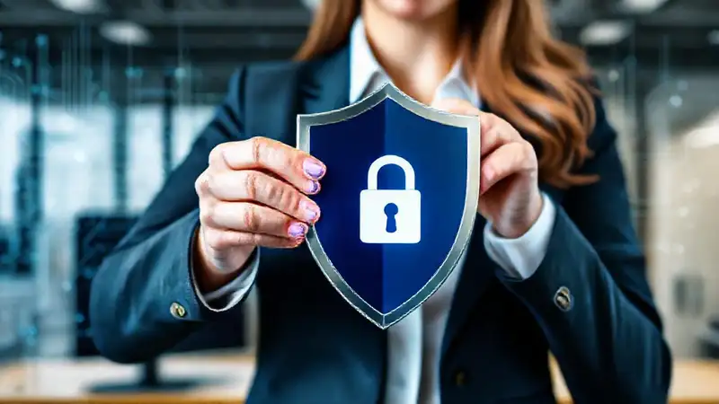 Mujer protege datos en entorno seguro digital