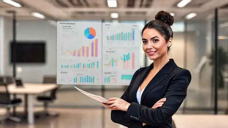 Mujer profesional analiza datos en oficina moderna
