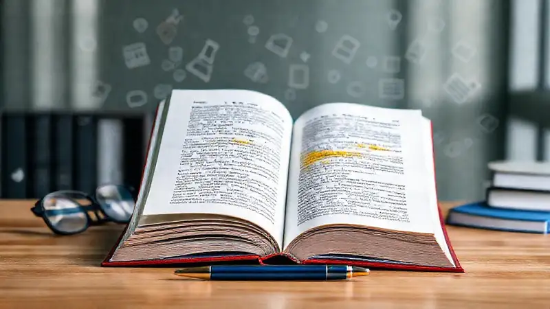 Libro abierto con resaltados en un ambiente profesional