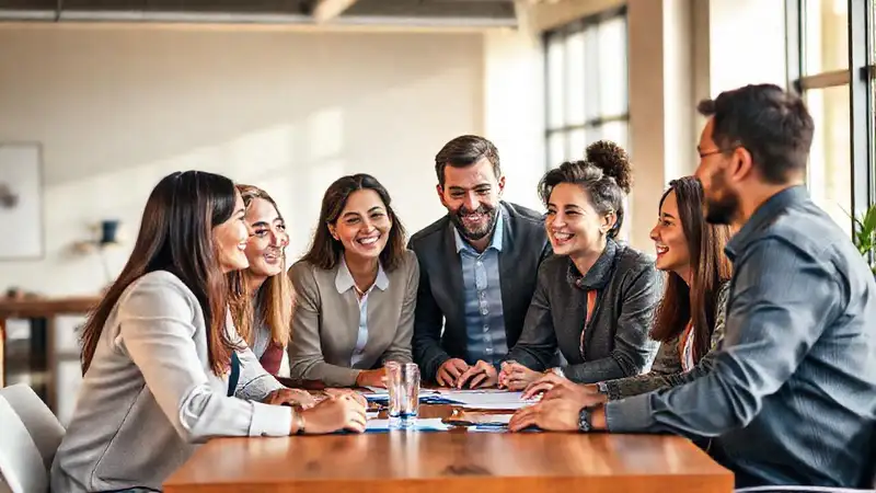 Equipo diverso colaborando en oficina moderna