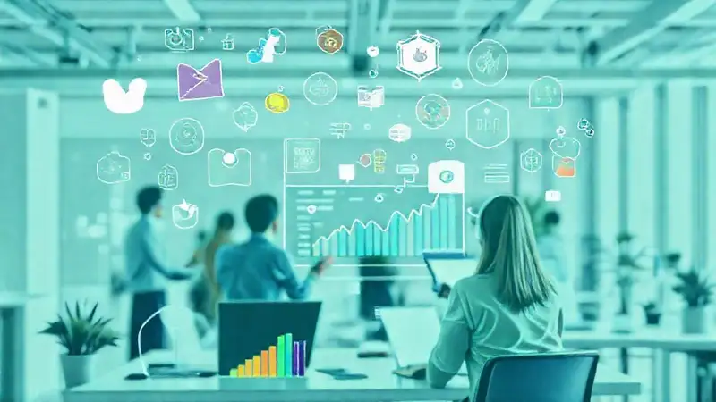 Iconos y datos en marketing digital moderno