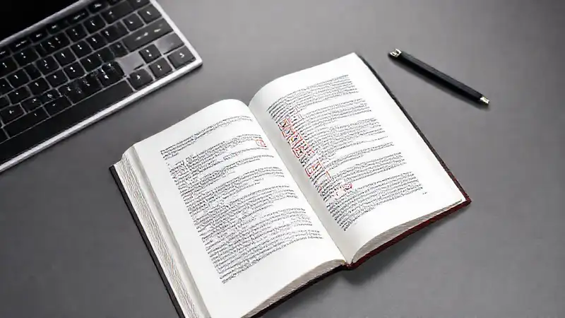 Libro abierto con herramientas y marcas de edición
