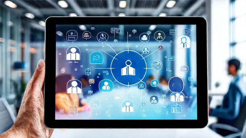 Colaboración digital en oficina moderna e inspiradora