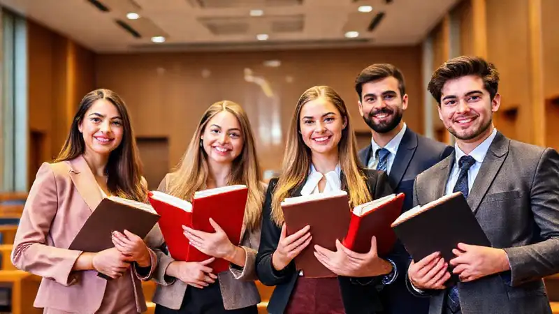 Estudiantes de derecho en sala moderna confiados
