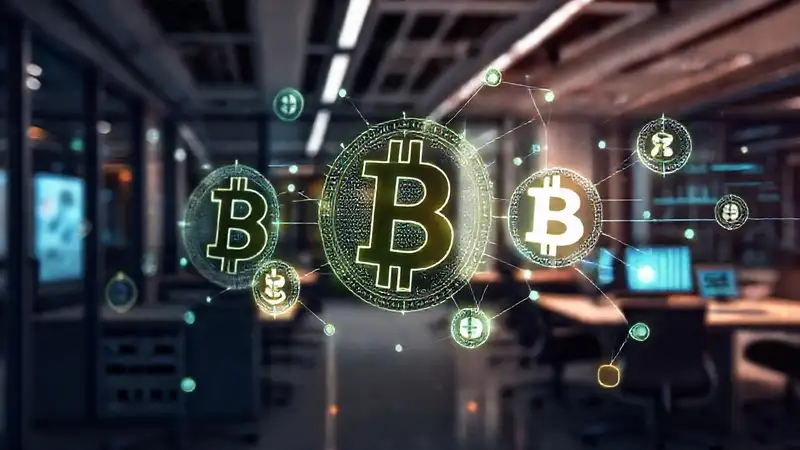 Tecnología futurista con símbolos en blockchain