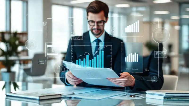 Contador revisando documentos en oficina moderna