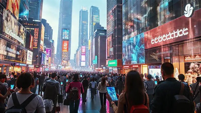 Ciudad futurista con tecnología y luces vibrantes