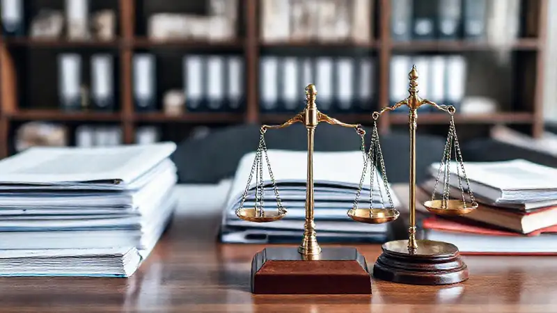 Despacho legal profesional y organizado con balanzas