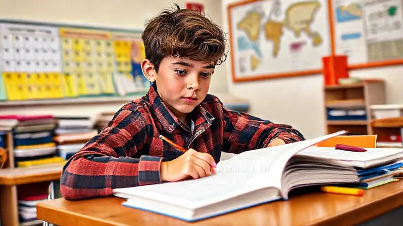 Estudiante preparado en un aula motivadora