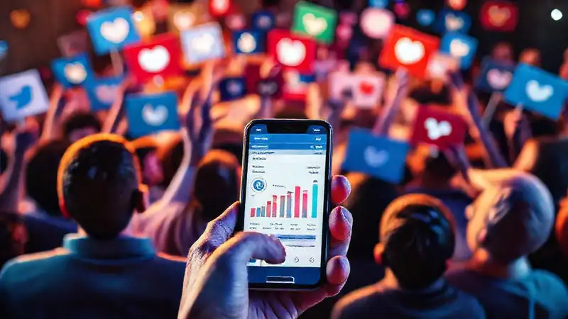 Campaña moderna con íconos y votantes diversos