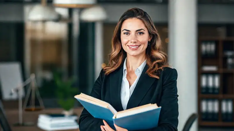Personaje profesional con libros y documentos legales