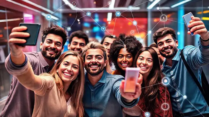 Influencers diversos conectados en entorno moderno y vibrante