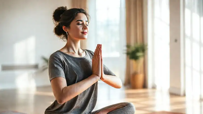 Estudiante de derecho practicando yoga en calma