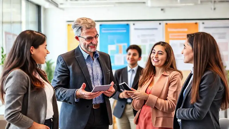 Mentor y estudiante en oficina moderna y profesional