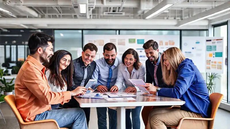 Colaboración moderna en oficina diversa y dinámica