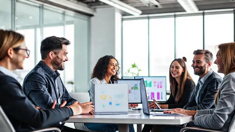 Equipo de negocios en oficina moderna colaborando