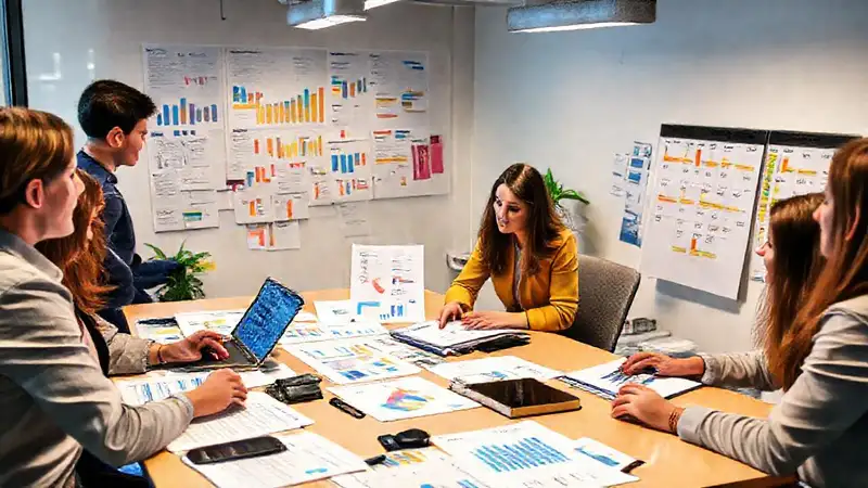 Oficina moderna con gráficos, dispositivos y planificación