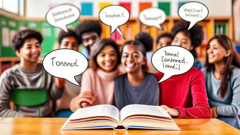 Diversas personas practican comunicación en aula colorida