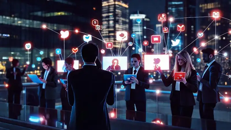 Iconos, profesionales y conexiones en redes digitales