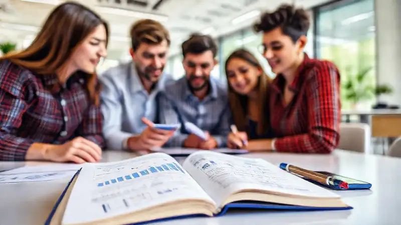 Estudiantes estudian Finanzas en entorno moderno