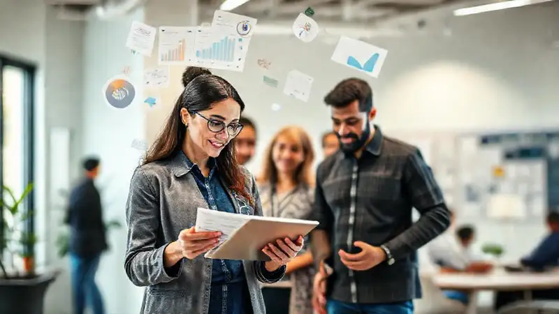 Trabajadora social analiza datos en oficina moderna