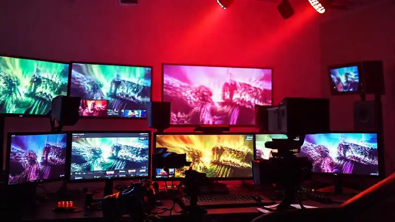 Espacio creativo de edición con efectos vibrantes