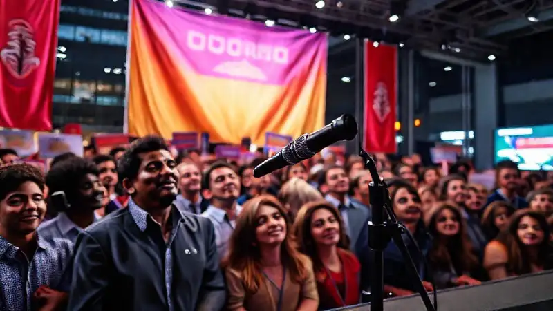 Multitud en mitin político en ciudad moderna