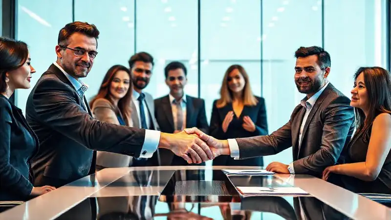Negociación profesional en oficina moderna y colaborativa