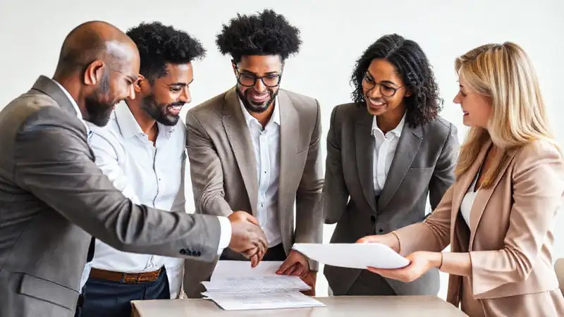 Reunión de negocios con profesionales y apretón