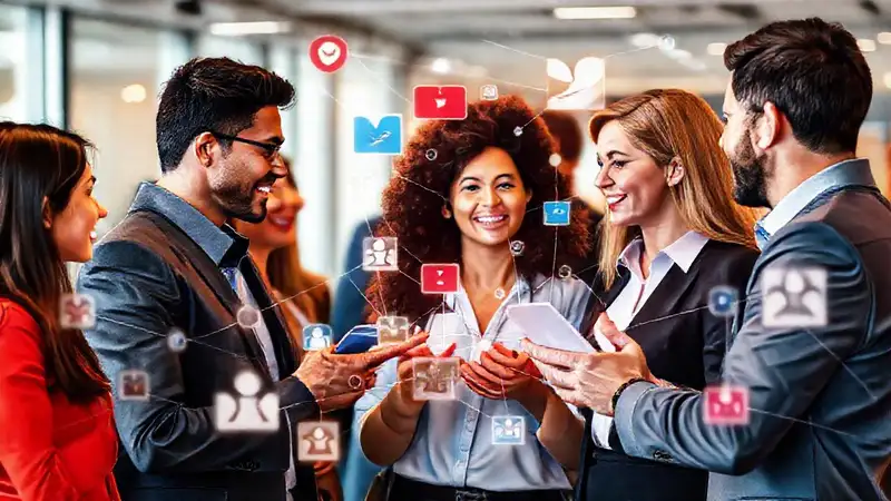 Iconos sociales en evento profesional diverso