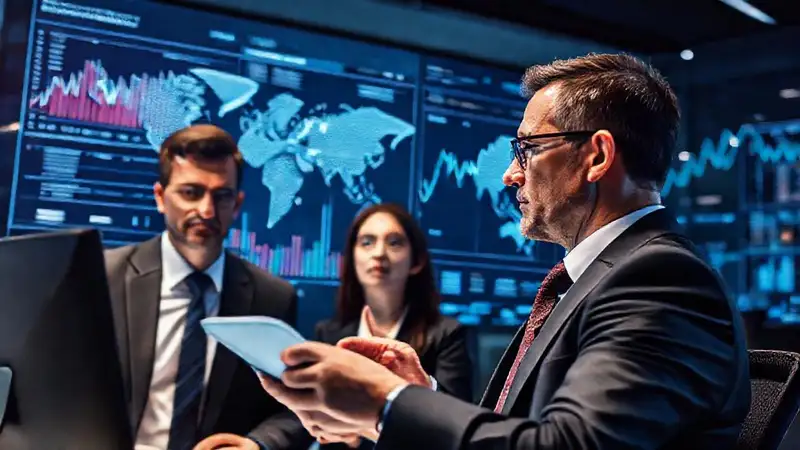 Personas analizando datos financieros en oficina