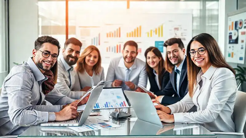Profesionales motivados en oficina moderna y exitosa