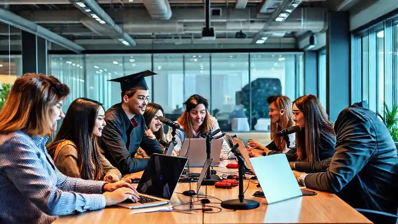 Graduados en comunicación en entorno profesional moderno