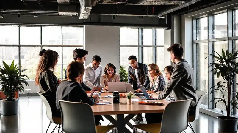 Jóvenes profesionales colaborando en oficina moderna