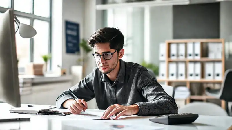 Estudiante de contabilidad en un escritorio organizado