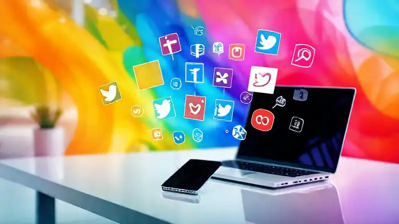 Iconos digitales en espacio de trabajo moderno