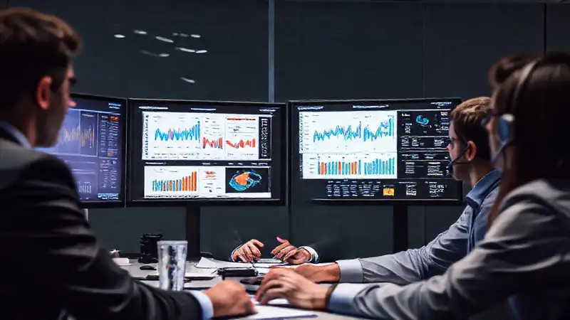 Analista de negocios revisa datos en oficina