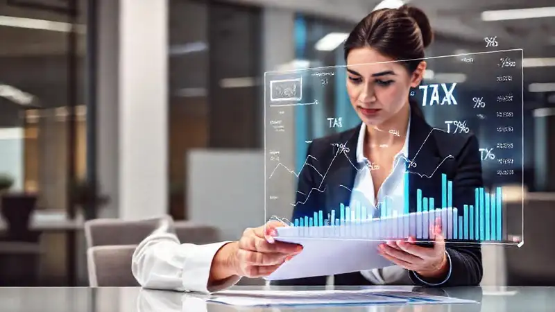 Mujer analizando finanzas en oficina moderna