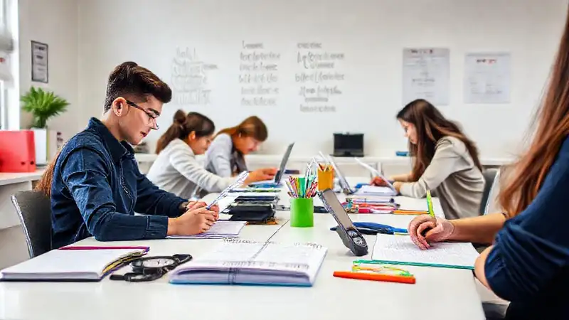 Estudiante organizado y motivado en espacio motivador