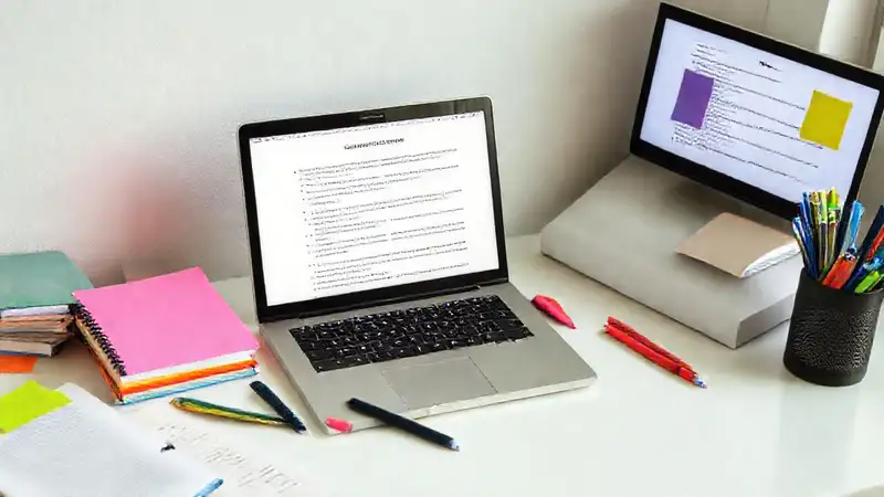 Escritorio ordenado con materiales de estudio