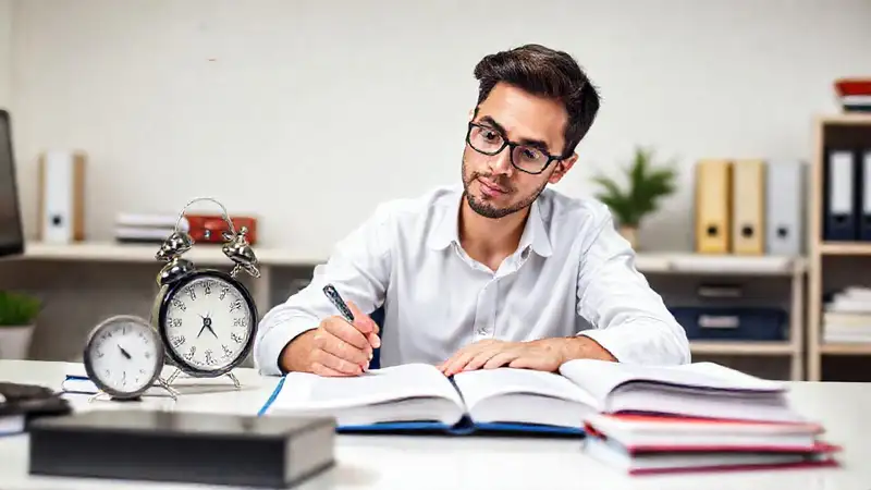 Estudiante concentrado en un escritorio organizado