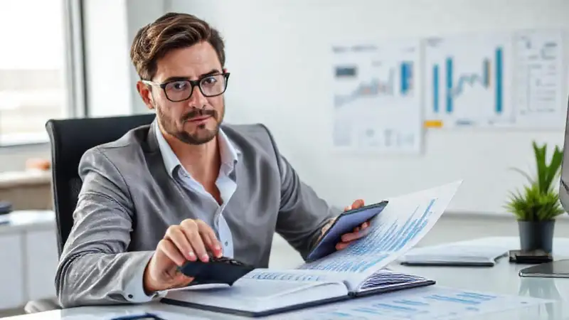 Contador profesional en oficina organizada y brillante