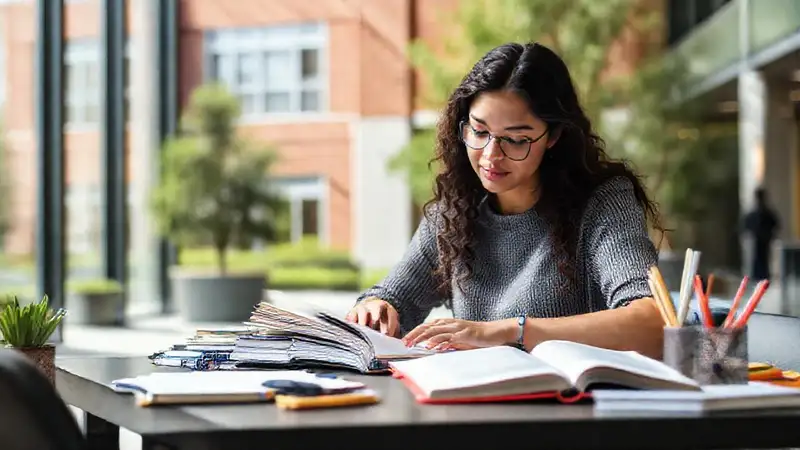 Estudiante universitario organiza estudios y planificación