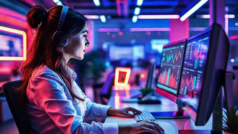 Mujer profesional trabaja en marketing digital