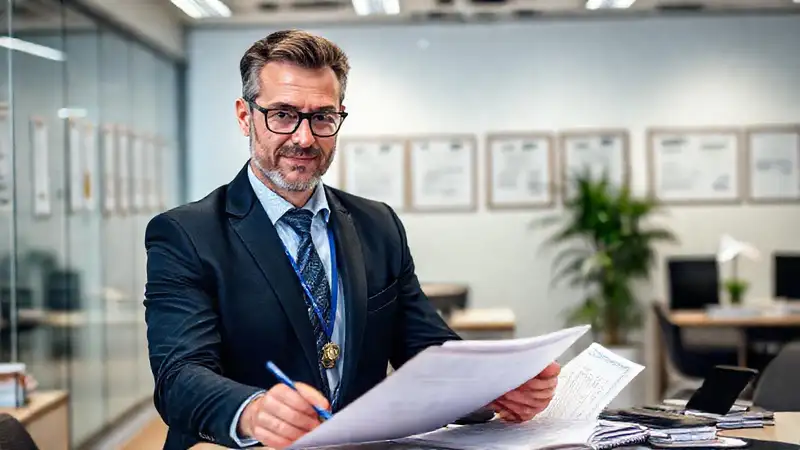 Contador profesional con certificaciones en oficina moderna