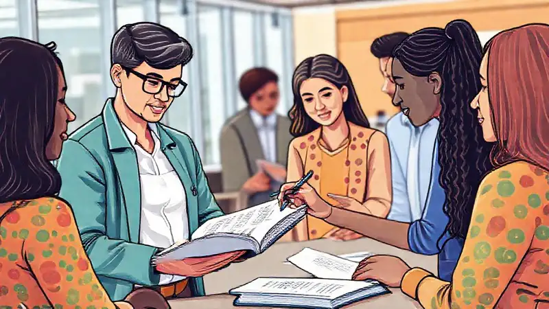 Trabajadora social analiza datos en oficina moderna